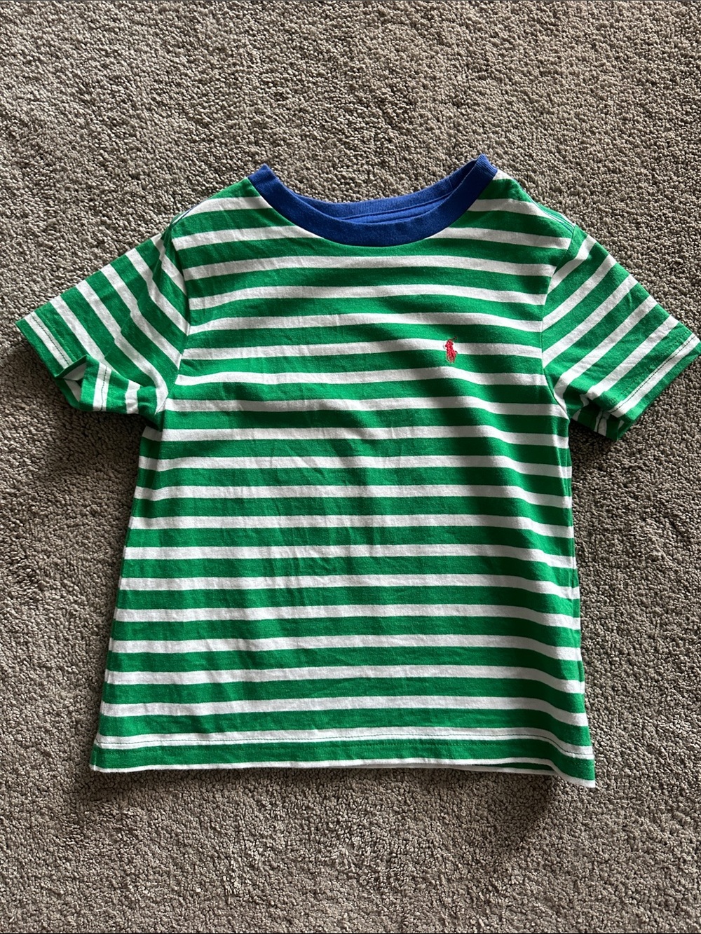 Polo by Ralph Lauren Green & White Stripe Tee with Blue Neck